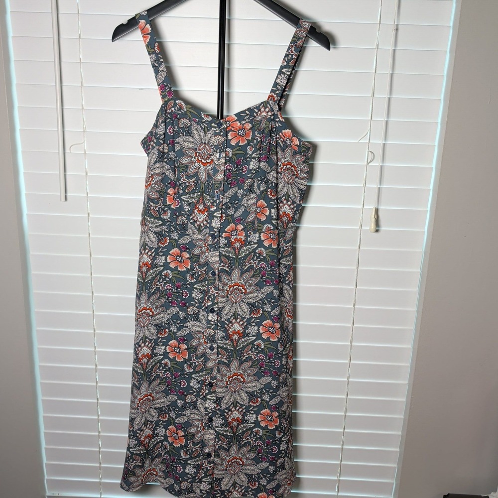 Loft Outlet Floral Midi Dress Women 6 Blue Orange Paisley Button Down Excellent